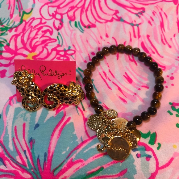 Lilly Pulitzer Cheetah, earrings & bracelet! Leopard gold - Picture 7 of 7